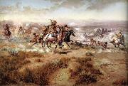 unknow artist Attack on the wagon Train USA oil painting artist